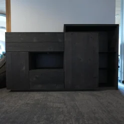 Anrei Vitrinen & Highboards|Higboard Puro 432 Bergfichte Gebürstet Schiefer Lackiert Inklusive Passepartout Mit Beleuchtung