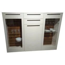 Gwinner Vitrinen & Highboards|Highboard Bellano Lack Seidenmatt Weiß Rückwand Nussbaum Natur