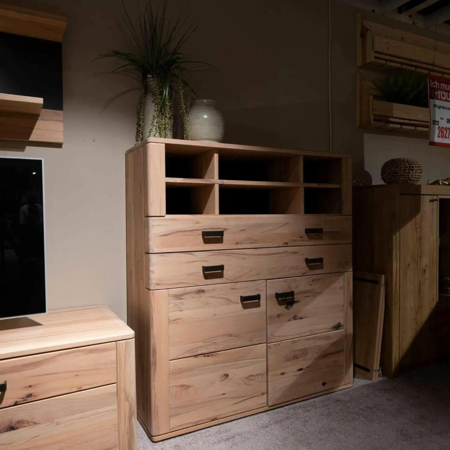 Natura Vitrinen & Highboards|Highboard Cartago Astbuche Massiv