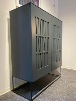 Aera Vitrinen & Highboards|Highboard Claire Lack Anthrazit Metallrahmengestell Schwarz 2 Drehtüren Mit Push Pull