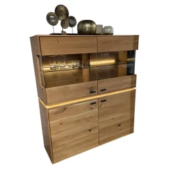 MCA Furniture Vitrinen & Highboards|Highboard Como Wildeiche Geölt Teilmassiv mit LED-Beleuchtung