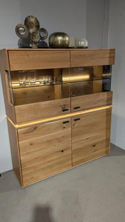 MCA Furniture Vitrinen & Highboards|Highboard Como Wildeiche Geölt Teilmassiv mit LED-Beleuchtung