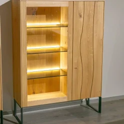 Anrei Vitrinen & Highboards|Highboard Contur Mileto Asteiche Gebürstet Natur Geölt Holzrahementür Mit Glas Links Inklusive Beleuchtung