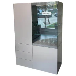 Interlübke Vitrinen & Highboards|Highboard Cube Light Vitrine Mattlack M16 Elephant Grau