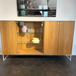 Team 7 Vitrinen & Highboards|Highboard Cubus Pure Außen Eiche Natur Geölt Innen Buche Metallgestell Schwarz Mit Beleuchtung