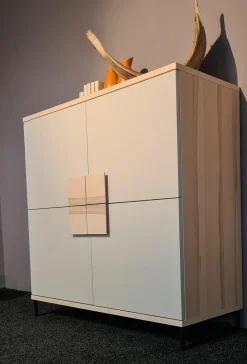 RMW Vitrinen & Highboards|Highboard Finale Korpus Kristallbuche Furniert Front Lack Matt Seidengrau