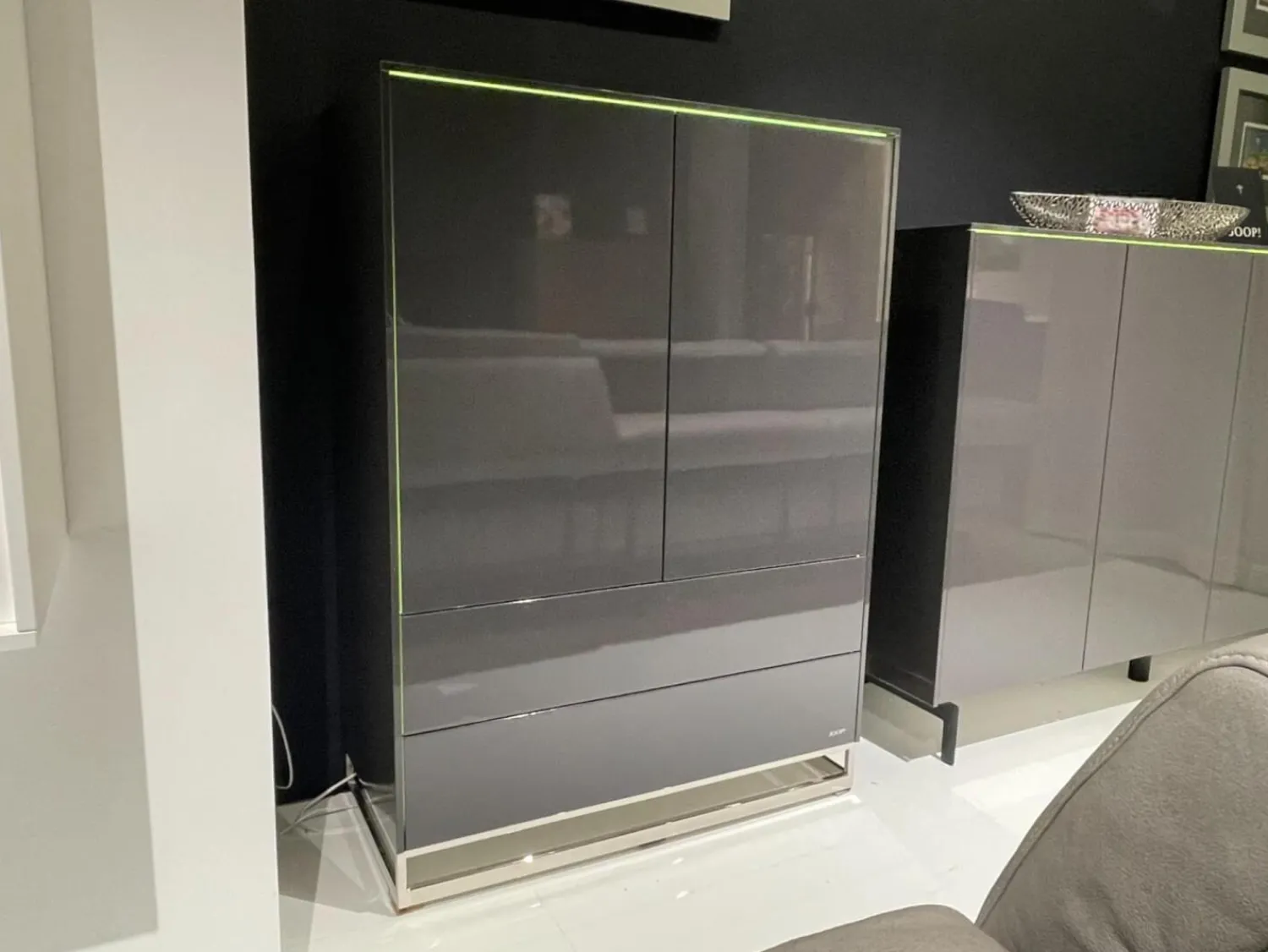 JOOP! Vitrinen & Highboards|Highboard Gloss Cubic 72182 Front Und Korpus Schiefergrau Grau Hochglanz Kufe Chrome Mit Beleuchtung