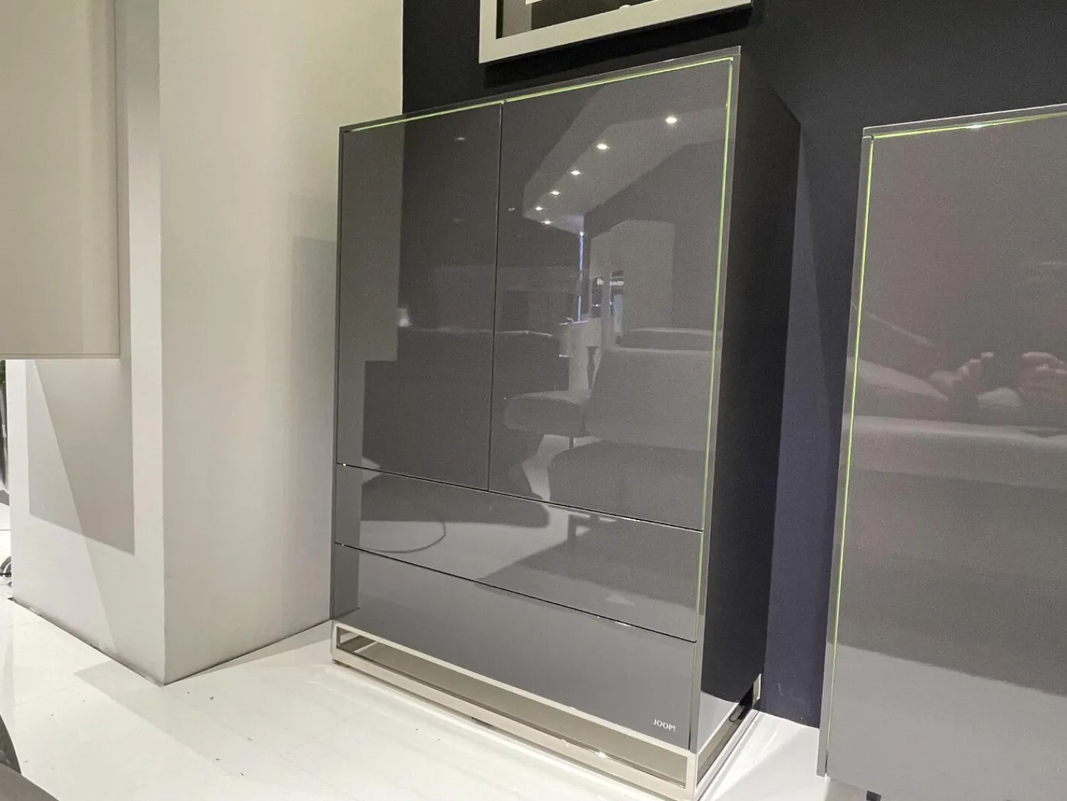 JOOP! Vitrinen & Highboards|Highboard Gloss Cubic 72182 Front Und Korpus Schiefergrau Grau Hochglanz Kufe Chrome Mit Beleuchtung