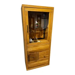 Natura Vitrinen & Highboards|Highboard Hartford Eiche Natur Geölt Rückwand Massiv Sandgestrahlt Mit Hirnholz Inklusive Beleuchtung