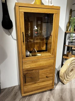 Natura Vitrinen & Highboards|Highboard Hartford Eiche Natur Geölt Rückwand Massiv Sandgestrahlt Mit Hirnholz Inklusive Beleuchtung