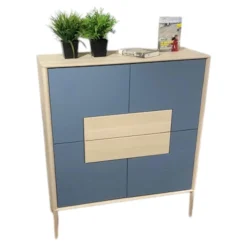 Anrei Vitrinen & Highboards|Highboard Juna Esche Massiv Gebürstet Weiß Geölt Und Lack Blaugrau Mit Holzstruktur