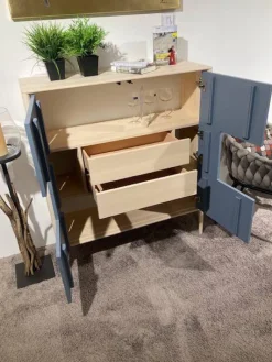 Anrei Vitrinen & Highboards|Highboard Juna Esche Massiv Gebürstet Weiß Geölt Und Lack Blaugrau Mit Holzstruktur