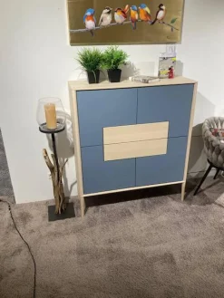 Anrei Vitrinen & Highboards|Highboard Juna Esche Massiv Gebürstet Weiß Geölt Und Lack Blaugrau Mit Holzstruktur