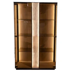 Hartmann Vitrinen & Highboards|Highboard Kilva Kernesche Gebürstet Anthrazit Gebeizt Spaltholz Applikation Inklusive Beleuchtung