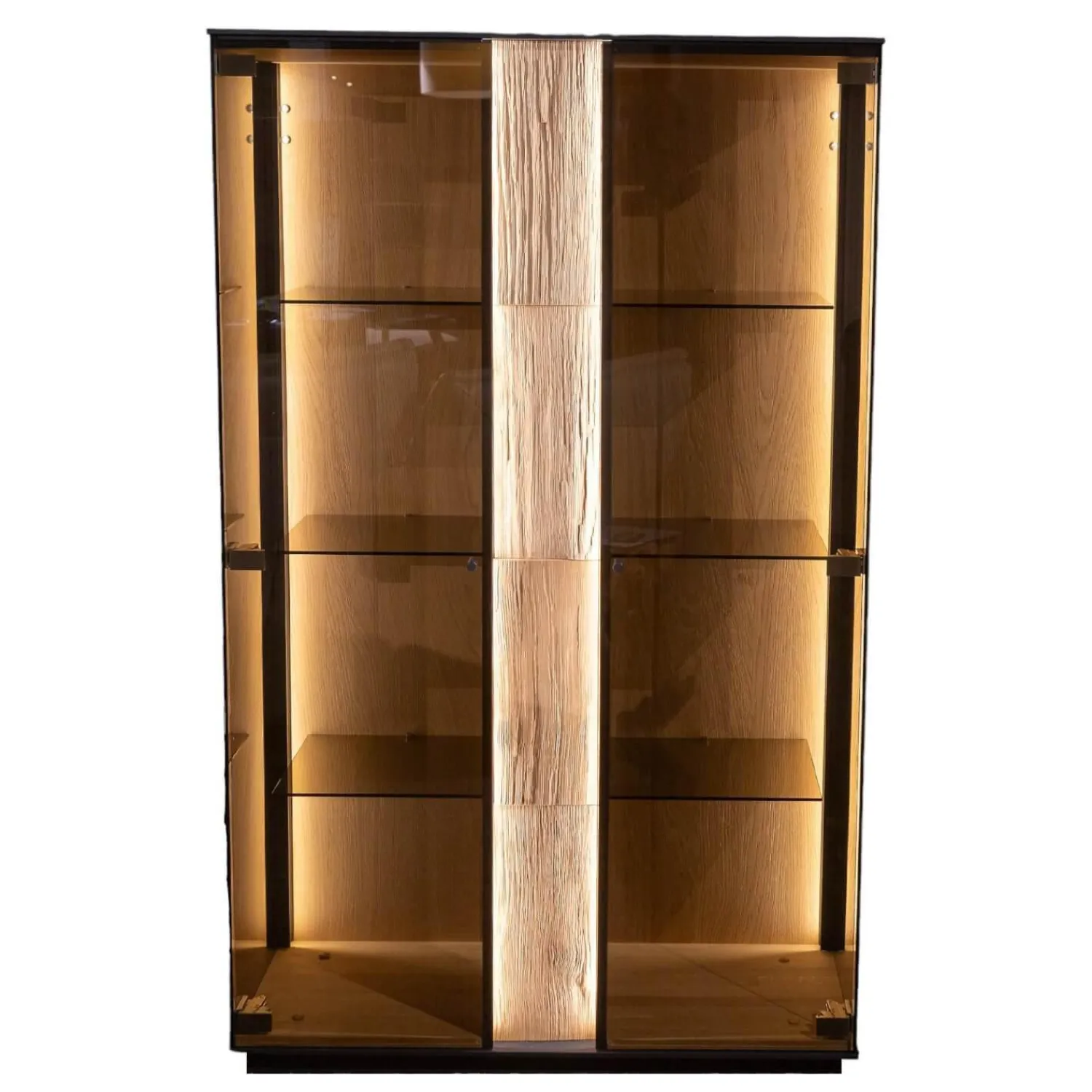 Hartmann Vitrinen & Highboards|Highboard Kilva Kernesche Gebürstet Anthrazit Gebeizt Spaltholz Applikation Inklusive Beleuchtung