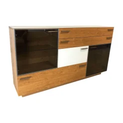 Schröder Franz Vitrinen & Highboards|Highboard Kitzalm Montana Kernasteiche Natur Gebürstet Akzent Satinglas Snow Grau