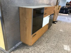 Schröder Franz Vitrinen & Highboards|Highboard Kitzalm Montana Kernasteiche Natur Gebürstet Akzent Satinglas Snow Grau