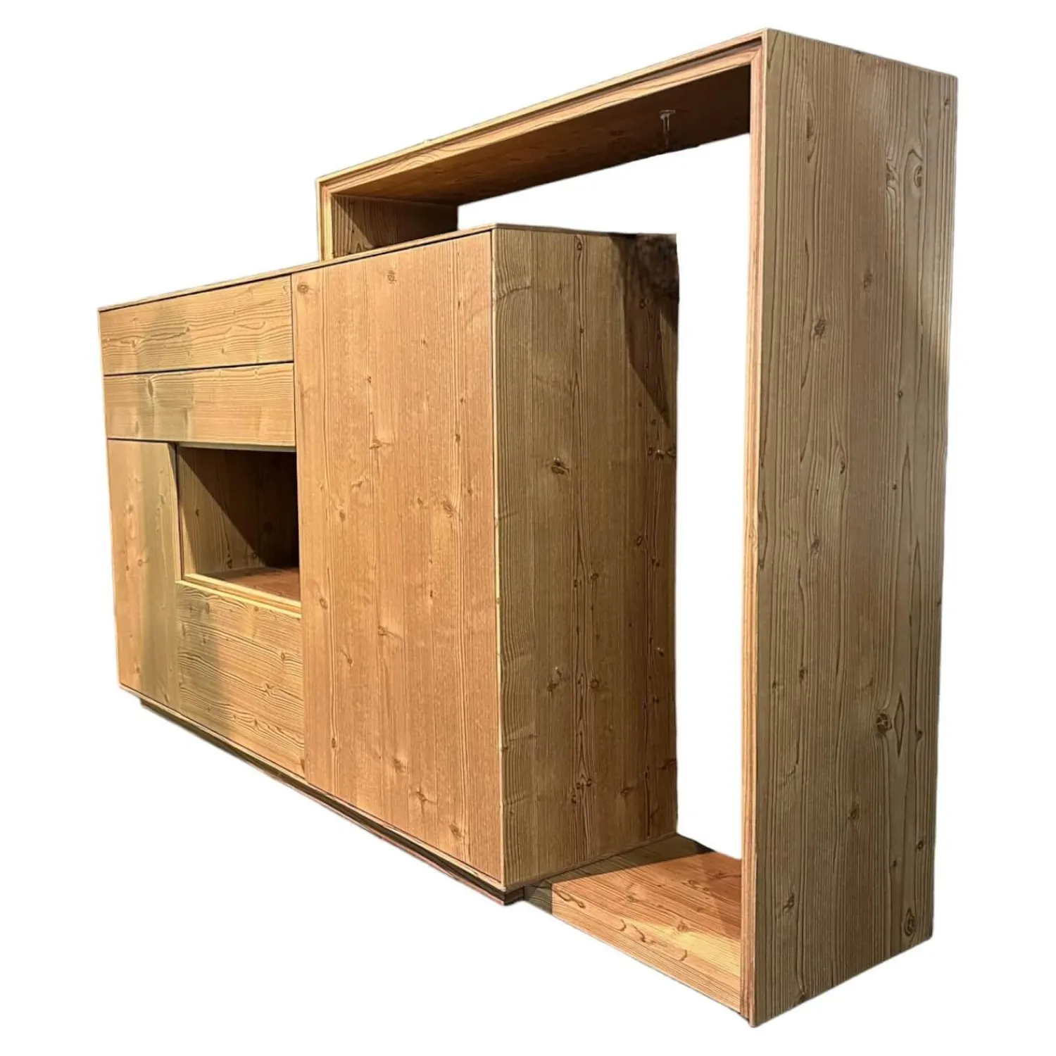 Anrei Vitrinen & Highboards|Highboard Mit Passepartout Bergfichte Gebürstet Rückwand Steingrau