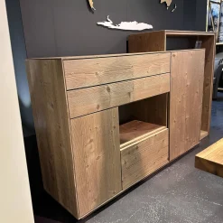 Anrei Vitrinen & Highboards|Highboard Mit Passepartout Bergfichte Gebürstet Rückwand Steingrau