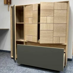 Pönnighaus Vitrinen & Highboards|Highboard Murano Wildeiche massiv mit Glaselementen in grau