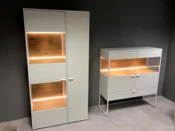 Venjakob Vitrinen & Highboards|Highboard Plan X6 Lack Kristallweiß Wildeiche Hell Soft Gebürstet Geölt mit Vitrine