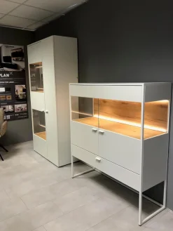 Venjakob Vitrinen & Highboards|Highboard Plan X6 Lack Kristallweiß Wildeiche Hell Soft Gebürstet Geölt mit Vitrine