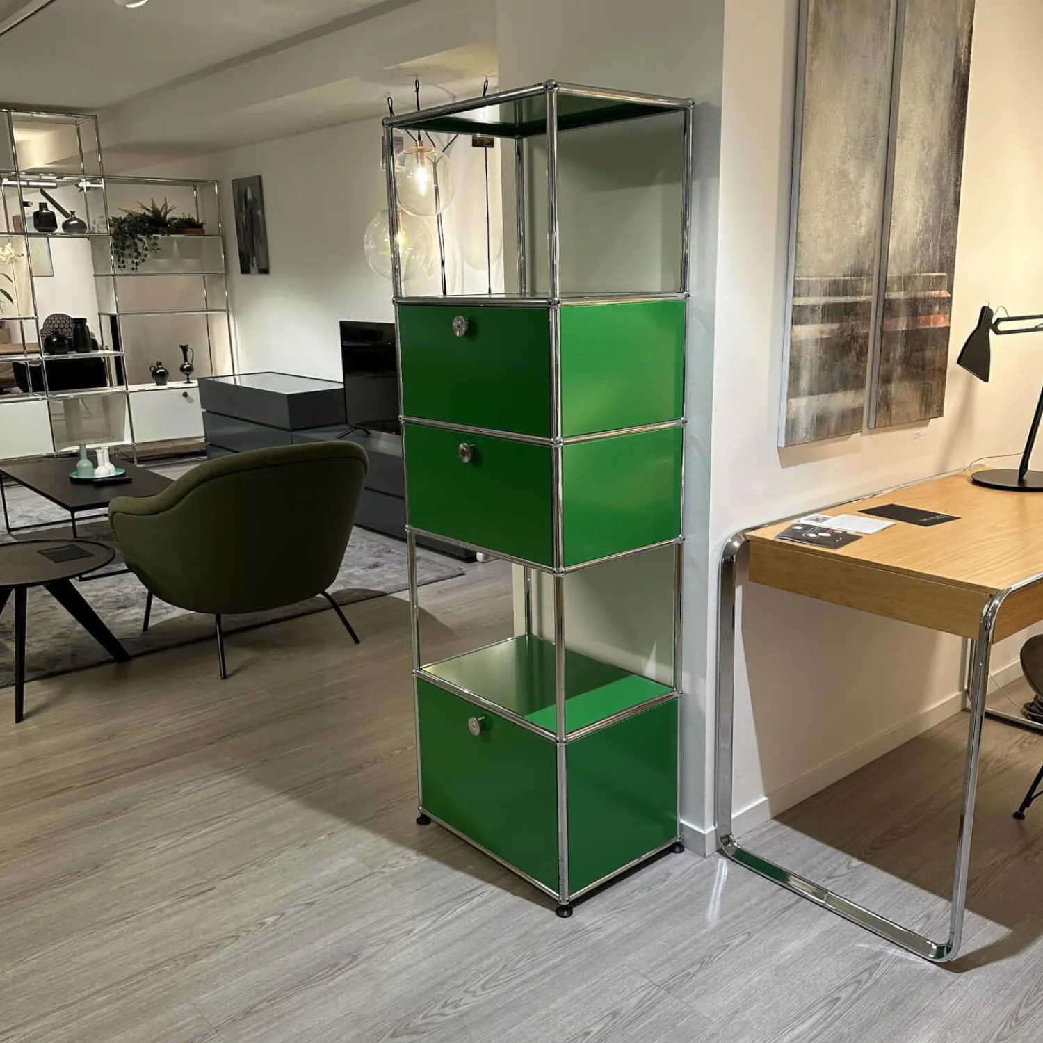 USM Haller Vitrinen & Highboards|Highboard Pulverbeschichteter Stahl USM Grün Chrom