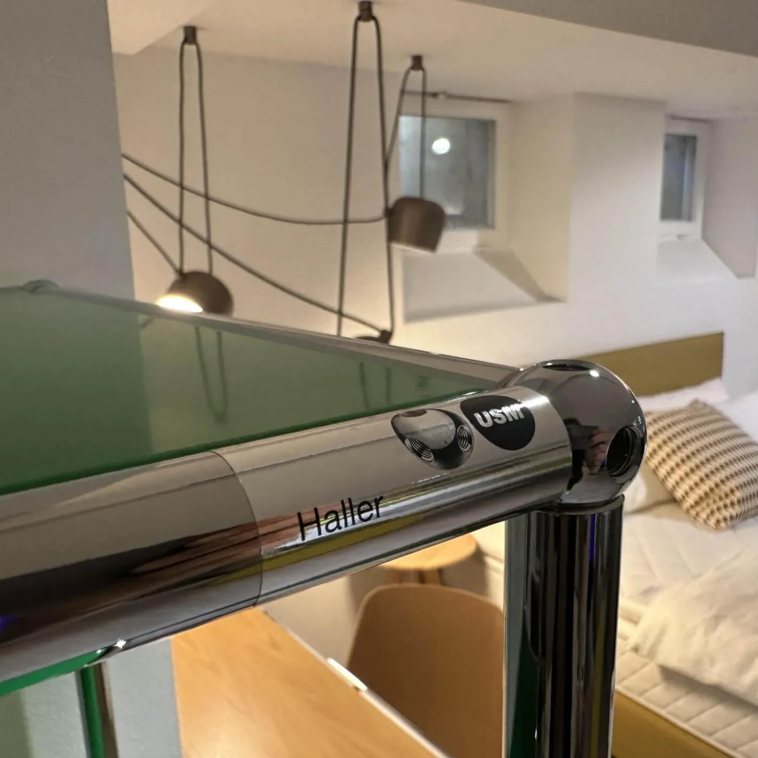 USM Haller Vitrinen & Highboards|Highboard Pulverbeschichteter Stahl USM Grün Chrom