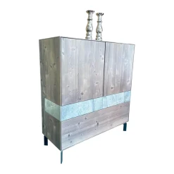 Anrei Vitrinen & Highboards|Highboard Puro Massivholz Bergfichte Mit Naturstein Einlagen