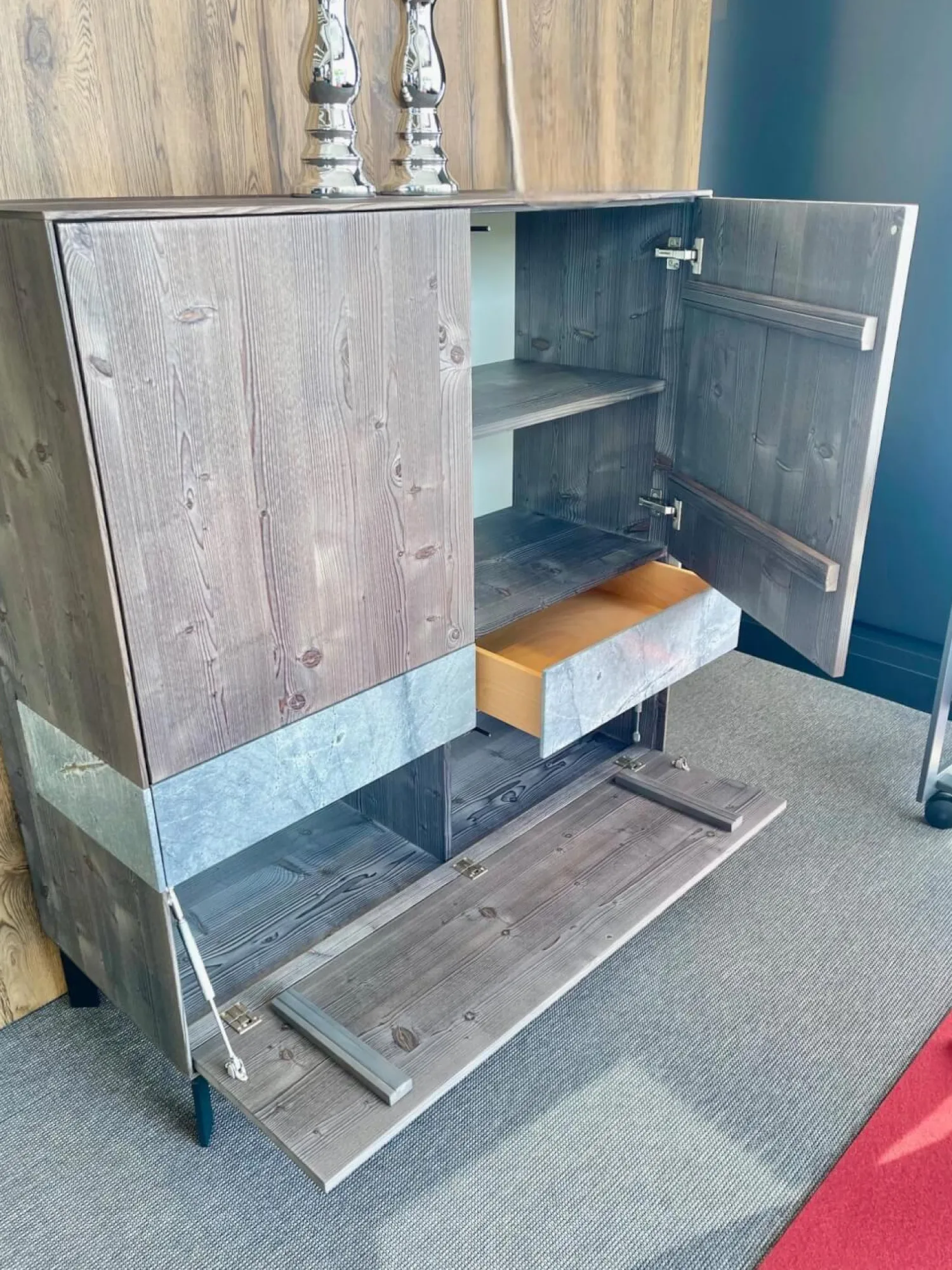 Anrei Vitrinen & Highboards|Highboard Puro Massivholz Bergfichte Mit Naturstein Einlagen