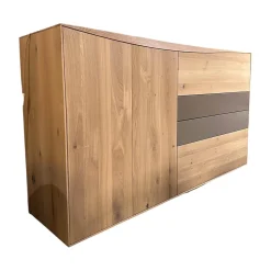 Anrei Kommoden & Sideboards|Highboard Puro Wave W40 Massivholz Eiche Absetzung MDF Steingrau Lackiert