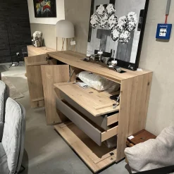 Anrei Kommoden & Sideboards|Highboard Puro Wave W40 Massivholz Eiche Absetzung MDF Steingrau Lackiert