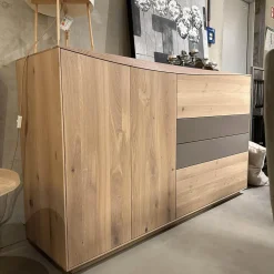 Anrei Kommoden & Sideboards|Highboard Puro Wave W40 Massivholz Eiche Absetzung MDF Steingrau Lackiert