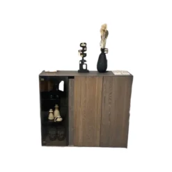 Natura Vitrinen & Highboards|Highboard Saratoga Buche Massiv Geölt Silbergrau Grau Braun Inklusive Beleuchtung