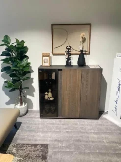 Natura Vitrinen & Highboards|Highboard Saratoga Buche Massiv Geölt Silbergrau Grau Braun Inklusive Beleuchtung