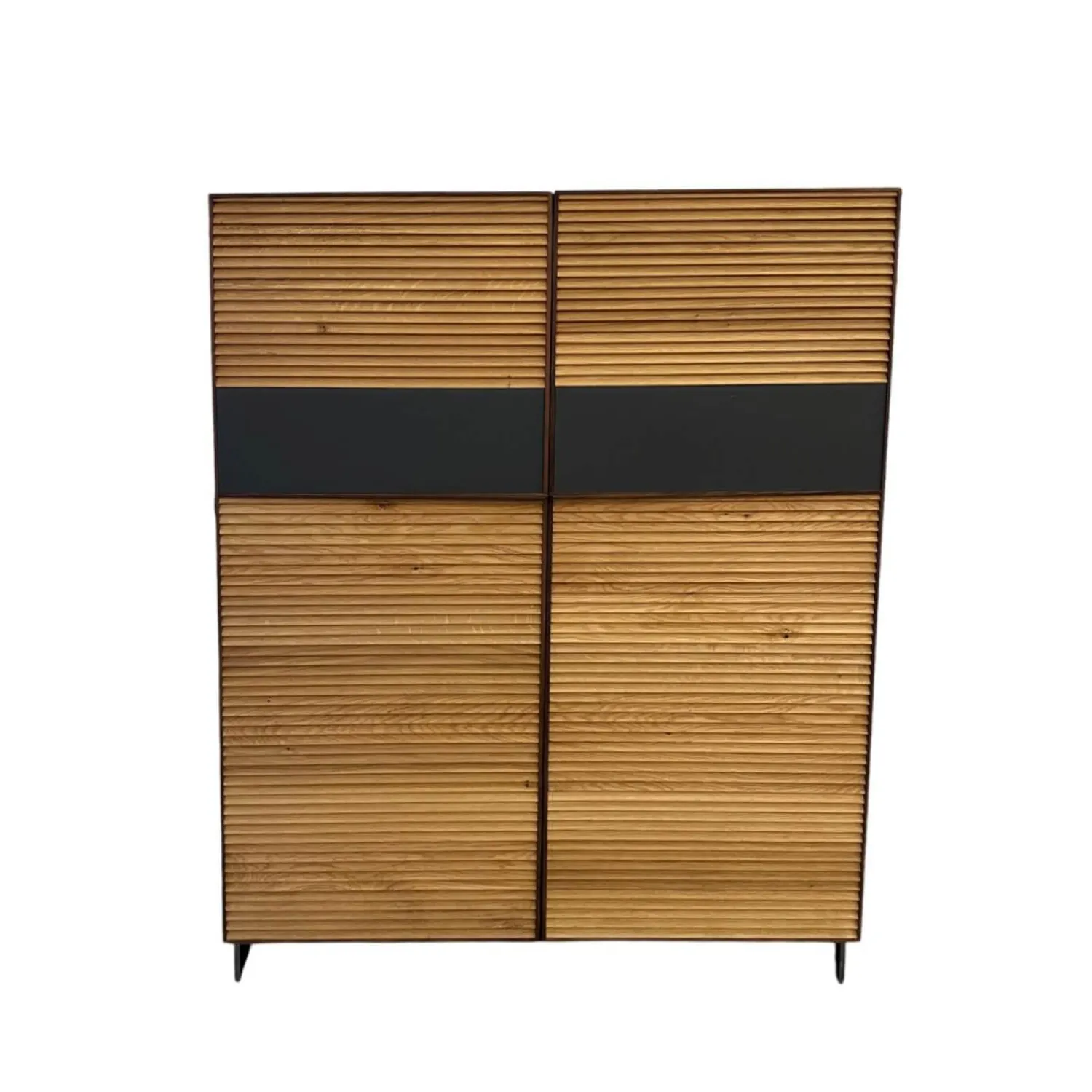 Scholtissek Vitrinen & Highboards|Highboard Schrank Tratum Klein Knorrige Eiche Natur Geölt Glas Dunkelgrau Matt Mit Lamellenfronten