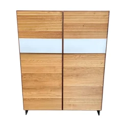 Scholtissek Vitrinen & Highboards|Highboard Schrank Tratum Klein Knorrige Eiche Natur Geölt Glas 9010 Weiß Matt Mit Lamellenfronten