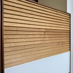 Scholtissek Vitrinen & Highboards|Highboard Schrank Tratum Klein Knorrige Eiche Natur Geölt Glas 9010 Weiß Matt Mit Lamellenfronten