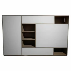 Rodam Vitrinen & Highboards|Highboard Sigma Eiche Massiv Schiefergrau Front Glas Weiß