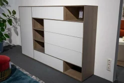Rodam Vitrinen & Highboards|Highboard Sigma Eiche Massiv Schiefergrau Front Glas Weiß