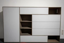 Rodam Vitrinen & Highboards|Highboard Sigma Eiche Massiv Schiefergrau Front Glas Weiß