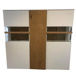 Sudbrock Vitrinen & Highboards|Highboard Sunberry 661 Glattlack 419 Blütenweiß Weiß 102 Ethno Eiche Mit Pushbeschlag Grifflos Inklusive Beleuchtung