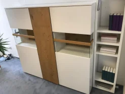 Sudbrock Vitrinen & Highboards|Highboard Sunberry 661 Glattlack 419 Blütenweiß Weiß 102 Ethno Eiche Mit Pushbeschlag Grifflos Inklusive Beleuchtung