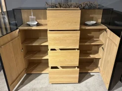 Wimmer Vitrinen & Highboards|Highboard Terso Rustikale Asteiche Bianco Massiv Geölt Glas Dunkel Mit LED Beleuchtung