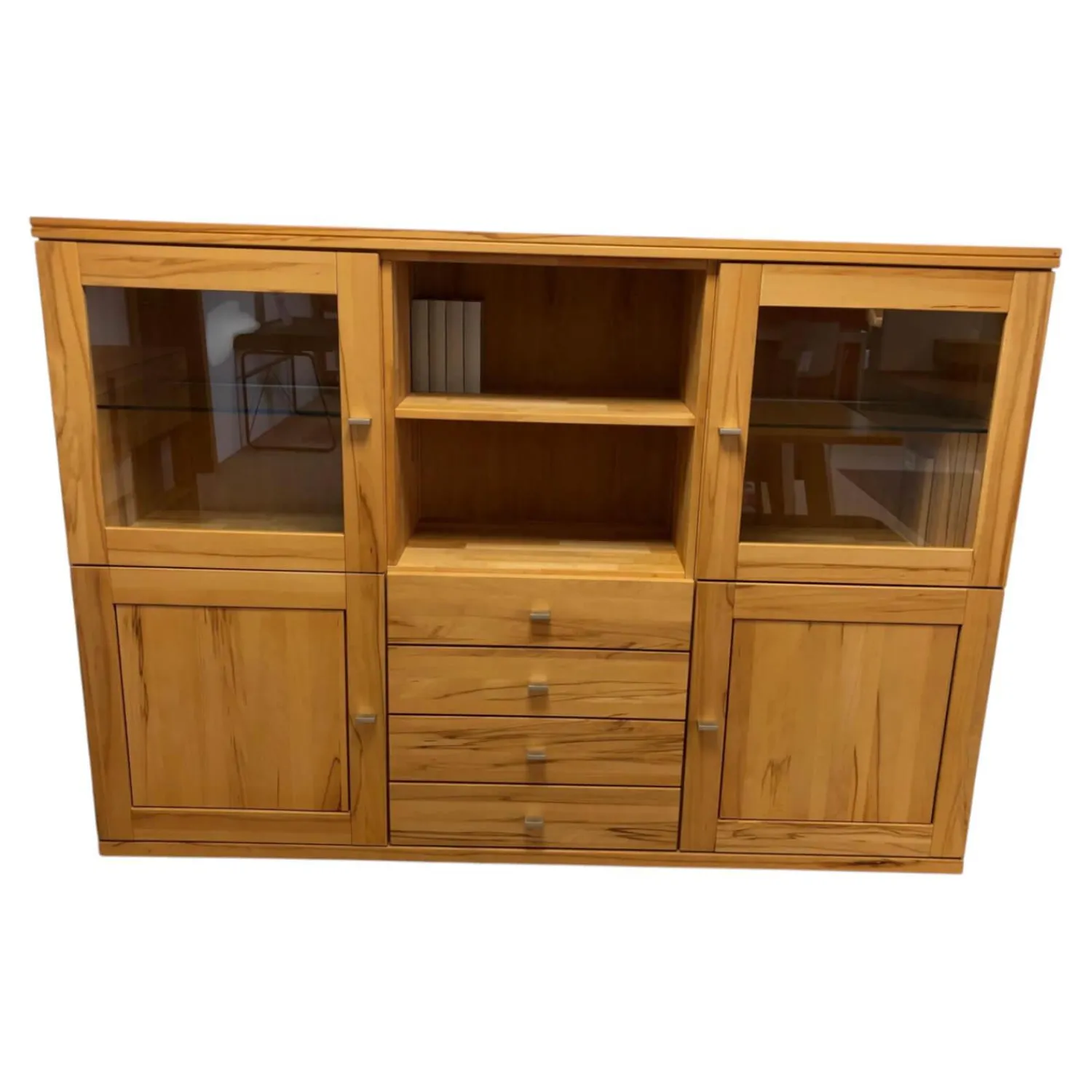 Kaiserleisten Vitrinen & Highboards|Highboard Verona Kernbuche Massiv Natur Geölt Metallgriffe mit 2 Glastüren