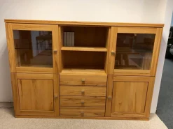 Kaiserleisten Vitrinen & Highboards|Highboard Verona Kernbuche Massiv Natur Geölt Metallgriffe mit 2 Glastüren