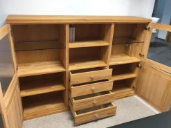 Kaiserleisten Vitrinen & Highboards|Highboard Verona Kernbuche Massiv Natur Geölt Metallgriffe mit 2 Glastüren