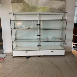 USM Haller Kommoden & Sideboards|Highboard Vitrinenschrank Reinweiss mit Glaselementen