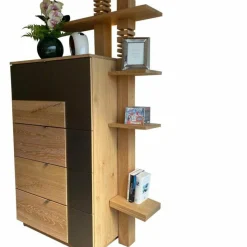 Wimmer Vitrinen & Highboards|Highboard Waltrop Rustikale Asteiche Bianco Absetzung Glas Matt Bronze Mit Beleuchtung