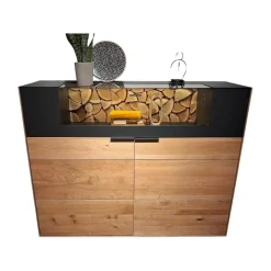 Wöstmann Vitrinen & Highboards|Highboard WM 2140 Wildeiche Massiv Soft Gebürstet Metallteile Carbonfarbig Strukturgepulvert Anthrazit